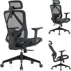 Ergonomic Office Chair with Lumbar Support, 3D Adjustable Armrest, Mesh Home Office Desk Chairs, Swivel Computer Chair, High Back Reclining Executive Office Chair,400lbs Capacity (Black)