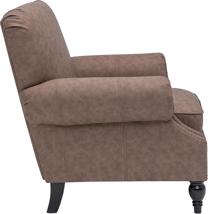 Accent Chair,22.4" Seat Depth Armchair with Roll Arms,36.6W*34.3D*34.6H Living Room Chair,Wood Legs,Set of 2,Faux Leather in Taupe