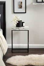 Kate and Laurel Karlsen Modern Faux Marble and Metal Narrow Side Table, 16 x 8 x 24, White and Gray Gunmetal, Minimal Slim End Table for Use as Bedroom Nightstand or Entryway Accent