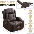 Power Recliner Chair with Heat and Massage, PU Leather Recliner Chair with Cup Holder, Reclining Sofa Home Theater Seating with LED Ambient Light, Side Pockets for Living Room and Bedroom, Brown