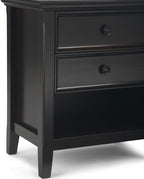 SIMPLIHOME Amherst Bedside Table - 24 inch Wide Solid Wood Nightstand Table in Hickory Brown, Transitional Bedroom Side or End Table with 2 Drawers, Open Storage Shelf and Bronze Hardware