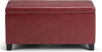 SIMPLIHOME Dover 36 inch Wide Contemporary Rectangle Storage Ottoman Bench in Radicchio Red Vegan Faux Leather, Assembled, for the Living Room, Entryway and Family Room