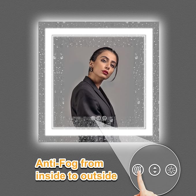 36 x 36 Inch Led Mirror for Bathroom, Backlit and Front Lighted Bathroom Vanity Mirror with Lights, Anti-Fog, 3 Colors Dimmable, Memory, Shatterproof Wall Led Mirror