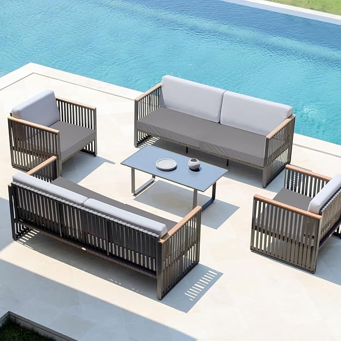 Easy-Going Waterproof Patio Cushion Covers 27x25x5 inch 2 Pack Replacement Non-Slip Outdoor Seat Cushion Slipcover with Zipper. Gray