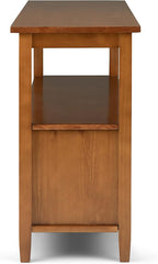 SIMPLIHOME Warm Shaker Wide Console Table - 60 Inch Wide Solid Wood Sofa Table in Light Golden Brown, Transitional Storage for Living Room with 4 Drawers, Open Shelf, and Brushed Nickel Knobs