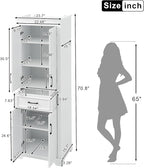 Tall Freestanding Storage Cabinet with 4 Doors & One Drawer, Multi-Purpose Organizer with Adjustable Shelf for Bathroom, Office, Living Room, White