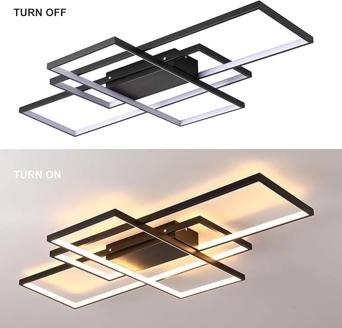 GEADI Large Modern LED Ceiling Light, 35.4" Dimmable Flush Mount Ceiling Lights with Remote Control, Black 3 Rectangular Light Fixtures for Kitchen Bedroom Dining Room(3000-6500K)