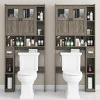 Vabches Over The Toilet Storage Cabinet, Bathroom Shelf Over Toilet with Glass Doors and Adjustable Shelves, Grey Freestanding Home Space Save Toilet Rack, for Restroom, Bathroom, Laundry