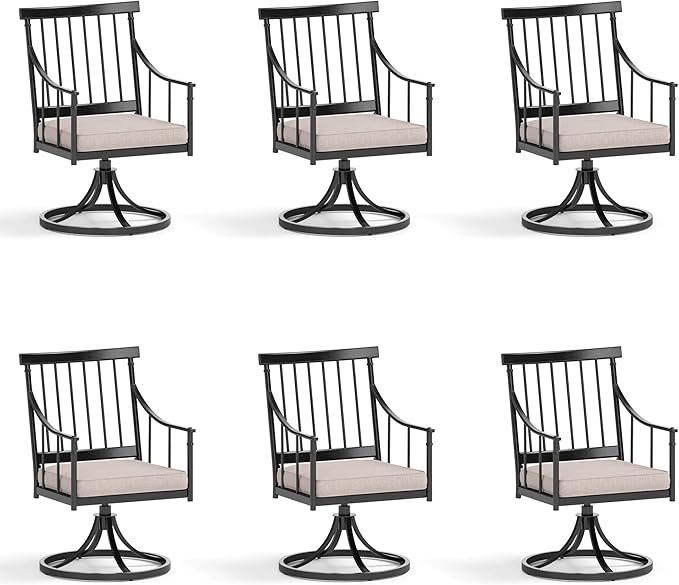 Sophia & William Swivel Patio Chairs Set of 6, Metal Rocker Patio Outdoor Dining Chairs Set with Seat Cushions, Wrought Iron Patio Bistro Furniture Chairs with Armrest for Garden, Yard, 6 Pack