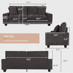 DOPEDIO Modern Loveseat Sofa for Living Room,Chenille Recliner, Removable Cover, Spring Cushions, Solid Wood Frame, Easy Assembly for Small Spaces (88.58inch，Dark Grey)