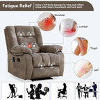 ANJHOME Massage Recliner Chairs with Heat and Vibration,Overstuffed Manual Rocking Reclining Chair for Living Room Bedroom (Brown)