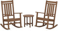 POLYWOOD Estate 3-Piece Rocking Chair Set, Outdoor Patio Furniture, Front Porch Rockers with Side Table, HDPE, Fade-Proof, Teak