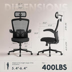 FLEXISPOT OC3-Pro Cloud Ergonomic Office Chair for Big and Tall Black, High Back Office Chair with Flip-up Arm/8-Level Lumbar Support, Foam Seat Cushion, Chairs for Home Office Studying Gaming, Black