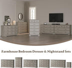 Farmhouse 9 Drawers Dresser for Bedroom, 63" Wide Modern Chest of Drawers with Deep Drawers & Bar Handles, Rustic Wood Dresser TV Stand, Wooden Closet Storage Organizer for Living Room, Hallway, Grey