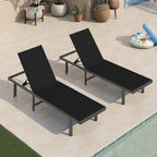Pool Lounge Chairs Set of 2，Outdoor Lounge Chairs with Wheels and 5-Position Recliner -Easy to Move- Aluminum Patio Lounge Chair for Poolside, Deck (Black)