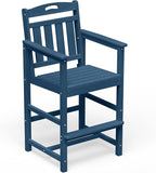 HDPE Outdoor Patio Tall Bar Chair, All-Weather Bar Height Balcony Adirondack Stools for Bistro, Garden, Backyard, Deck | Navy Blue