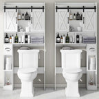 Vabches Over The Toilet Storage Cabinet, Farmhouse Storage Cabinet Over Toilet with Sliding Doors，Home Space-Saving Toilet Rack, for Bathroom, Restroom, Laundry