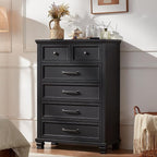 Farmhouse Bedroom Dresser and Nightstand Set of 4, 6 Drawer Tall & 5 Drawers Dresser & 2 Drawer Nightstand Set, Rustic Wood Bedroom Furniture Set for Livingroom, Hallway, Black