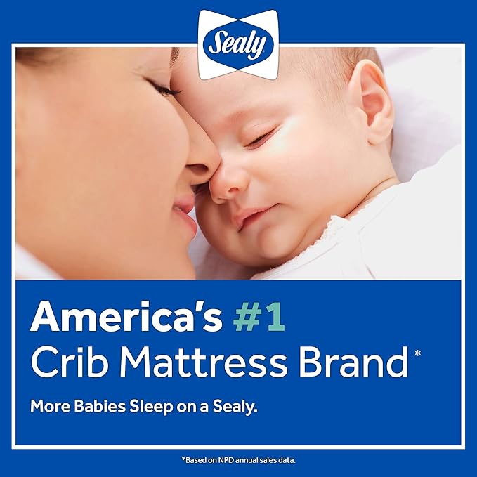 Sealy Baby Cozy Cool Hybrid Breathable Crib Mattress, GREENGUARD GOLD Certified, Made in USA, Cooling Foam, 2 Stage, Toddler Bed Fit, 204 Coils & Cotton Cover, Safety & Quality Tested, 52x28"