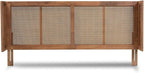 Eclectic Escape Mid-Century Modern Ash Wanut Finished Wood and Synthetic Rattan Wrap-Around Headboard Queen