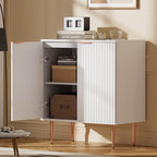 EOYUTLLY White Fluted Buffet Storage Cabinet,Wood Sideboard Buffet Cabinet with Adjustable Shelf & Rose Gold Colored Metal Legs, Accent Cabinet for Living Room,Kitchen, Assemble Easily