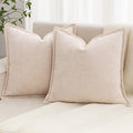 Beige Decorative Throw Pillow Covers 22x22 Inch Set of 2 Cozy Soild Chenille Cushion Cases Soft Textured Square Couch Pillows Cover Boho Accent Farmhouse Pillowcases for Sofa Bed