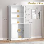 72'' Tall Bookcase with Doors, Adjustable Shelves, P2 MDF Construction, 32'' Wide Freestanding Cabinet with Metal Handles, Hidden Storage for Living Room, Bedroom, White