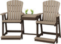 DutchCrafters Plastic Poly Outdoor Bistro Set with 2 Chairs and Attached Center Table, 3 Piece Patio Furniture Set - Amish Made in USA (Tudor Brown & Weatherwood)