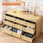 Dresser for Bedroom with 9 Drawers, 63" Large Modern Dressers & Chest of Drawers with Curved Profile Design, Wood Closet Clothes Storage Long Dressers Organizer for Bedroom Living Room Hallway, Oak