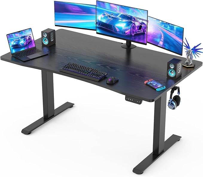Veken 55 x 28 Inch Electric Standing Desk with Adjustable Height, Sit to Stand Computer Table for Study, Work or Gaming, Home Office Desk Black