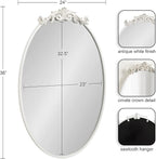 Kate and Laurel Arendahl Traditional Vertical Oval Wall Mirror, 24 x 36, Antique White, Vintage Glam Baroque-Inspired Round Bathroom Vanity Mirror with Ornate Crown