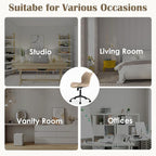 YOUNUOKE Armless Desk Chair Comfy Office Chair with Wheels Home Ergonomic Task Chair Adjustable Computer Chairs Modern Faux Leather Swivel Chair Upholstered Makeup Vanity Chair with Back(Khaki)
