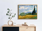 Wieco Art Framed Wall Art of Wheat Field with Cypresses by Vincent Van Gogh Paintings Reproduction Abstract Canvas Prints for Home Living Room Decorations Bronze Gold Frame