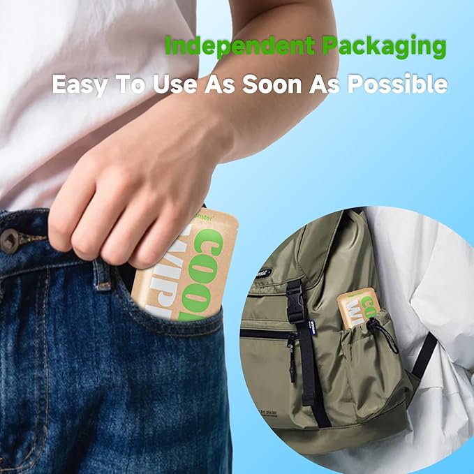 Cooling Body Wipes, Individually Wrapped Biodegradable Shower Wipes, Cooling Towels for the Gym, Workout, Hiking, Travel, and Sport, Oversized and Extra-Thick (1, Mint Chill)