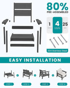 SERWALL HDPE Outdoor Furniture Set, 7 Piece All Weather Wood-Like Outdoor Sofa Sectional Couch, Grey Patio Furniture Set with Khaki Cushions