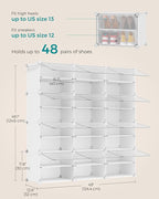 SONGMICS Shoe Rack Organizer, 12-Tier Shoe Storage Cabinet for Closet and Entryway, Holds 48 Pairs of Shoes, Adjustable, Cloud White and Trasparent ULPC040W01