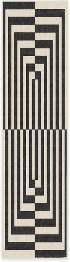 RUGGABLE x Jonathan Adler Machine Washable Modern Runner Rug – Op Art Charcoal 2.5x7, Stain-Resistant, Non-Slip – Washable Rug for Hallway, Entryway, Living Room & Kitchen–with Standard Pad