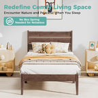 Twin Bed Frame with Ladder Headboard, Malaysian Oak Platform Bed, Modern Malaysian Oak Bed Frames with Wood Foundation, No Box Spring Needed, Easy Installation, Twin Size, Antique Espresso