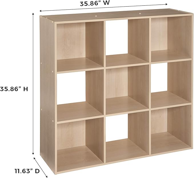 ClosetMaid Cubeicals 9 Cube Storage Shelf Organizer Bookshelf, Square Shape, Easy Assembly - Birch Wood Finish
