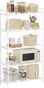 SONGMICS 5-Tier Metal Storage Rack, Shelving Unit with X Side Frames, Dense Mesh, 12.6 x 31.5 x 57.3 Inches, for Entryway, Kitchen, Living Room, Bathroom, Industrial Style, Cloud White UBSC185W01