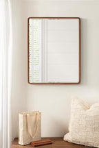 Kate and Laurel McLean Modern Wood Framed Rounded Rectangle Wall Mirror; 24 x 30; Walnut Brown; Decorative Round Rectangular Mirror for Contemporary Wall Decor