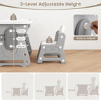 INFANS Kids Adjustable Table & Chair Set with Drawing Board for 3+, Toddler Activity Desk for Drawing with Storage Shelf, Non-Slip Pads, Watercolor Pens & Eraser, Indoor Art/Study Furniture (Grey)