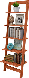 5-Tier Ladder Shelf - 50-Inch Narrow Leaning Bookshelf - Wooden Bookcase for Living Room, Bathroom, Kitchen, Office, or Bedroom Furniture by Lavish Home (Cherry)