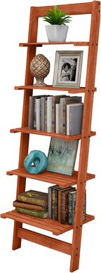 5-Tier Ladder Shelf - 50-Inch Narrow Leaning Bookshelf - Wooden Bookcase for Living Room, Bathroom, Kitchen, Office, or Bedroom Furniture by Lavish Home (Cherry)