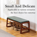 latifolia Solid Wood Bench, Entryway Shoe Bench with Cushion, 2 Tier Shoe Storage Organizer for Hallway, Living Room(Green,31.50''L)
