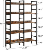 Tribesigns 5-Tier Industrial Bookshelf, 71”H x 47”W Etagere Bookcase, Freestanding Double Wide Book Shelf for Storage and Display, Wood and Metal Bookshelves for Living Room Home Office, Rustic Brown