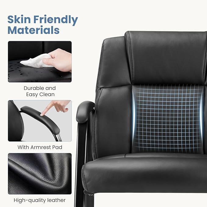 NEWBULIG Waiting Room Guest Chairs Set of 2, Stationary Office Reception Chairs No Wheels, Comfy Padded Arms and Seld Base, for Conference Room Lobby Home Computer Desk Bedroom Elderly, Black