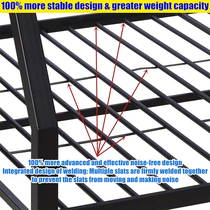 Higher Quality & Stronger Metal Queen Over Queen Bunk Bed, Thickened Heavy Duty More Stable Safer Black Steel Bunkbed Bunk Queen Bed (Easier to Assemble) (Queen Over Queen-1)