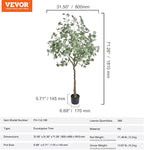VEVOR Artificial Eucalyptus Tree, 6 FT Faux Plant, Secure PE Material & Anti-Tip Tilt Protection Low-Maintenance Plant, Lifelike Green Fake Potted Tree for Home Office Christmas Decor Indoor Outdoor