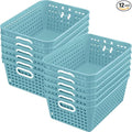 Really Good Stuff 160016WA Multi-Purpose Plastic Storage Baskets for Classroom or Home Use - Stackable Mesh Plastic Baskets with Grip Handles 13" x 10" (Water - Set of 12)